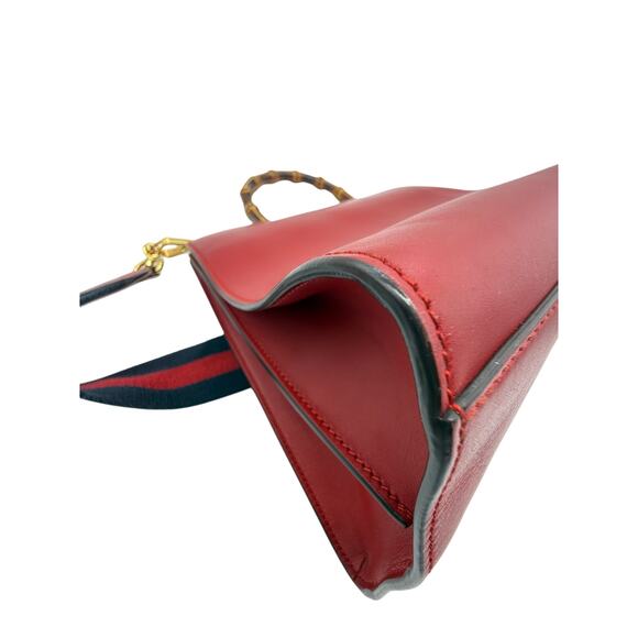 Gucci  Nappa Bamboo Web Medium Nymphaea Top Handle Bag Hibiscus Red*w/COA - Picture 11 of 16